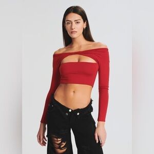 NWT SER.O.YA Red Ellis Off the Shoulder Cutout Crop Top sz Medium